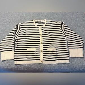 J. Crew Navy and White Lady Jacket Style Striped Cardigan